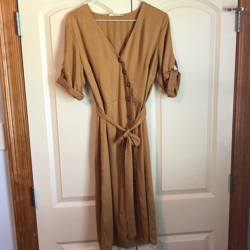 REBELLION AGAIN yellow button down dress